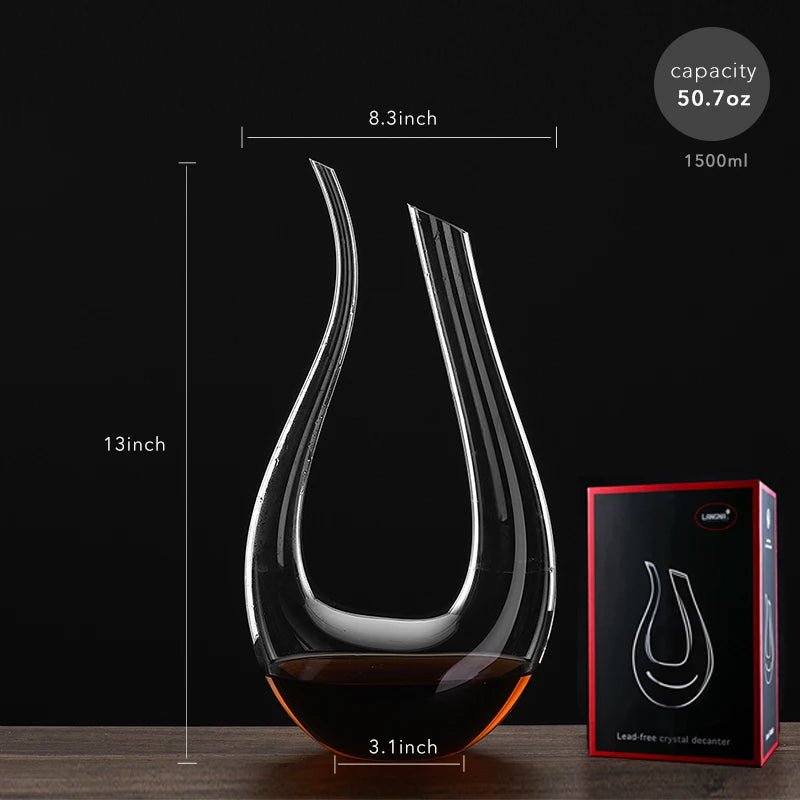 U-Shape Classic Red Wine Decanter – 1.5L Hand-Blown Crystal