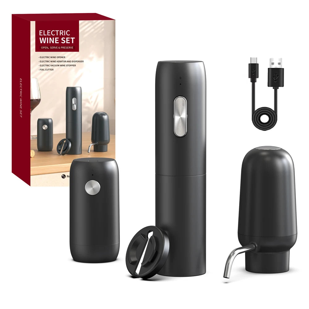 USB Rechargeable Wine Opener Set Automatic Corkscrew Electric Wine Bottle Openers With Foil Cutter For Kitchen Bar Wine Lovers