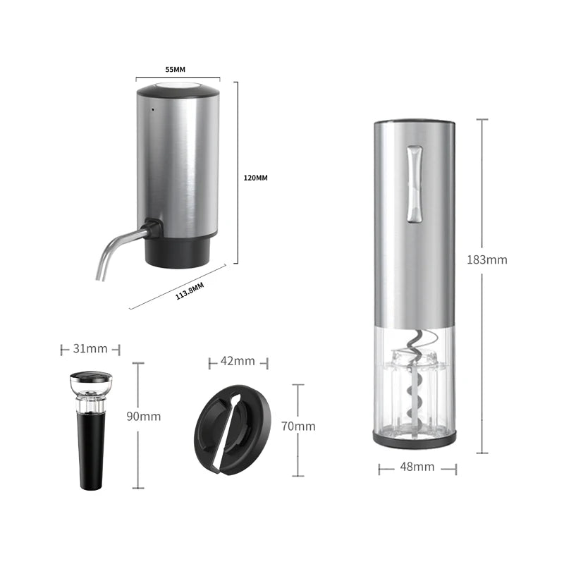4-in-1 Lithium Rechargeable Electric Bottle Wine Opener Set, Wine Aerator Pourer,Foil cutter,Wine stopper