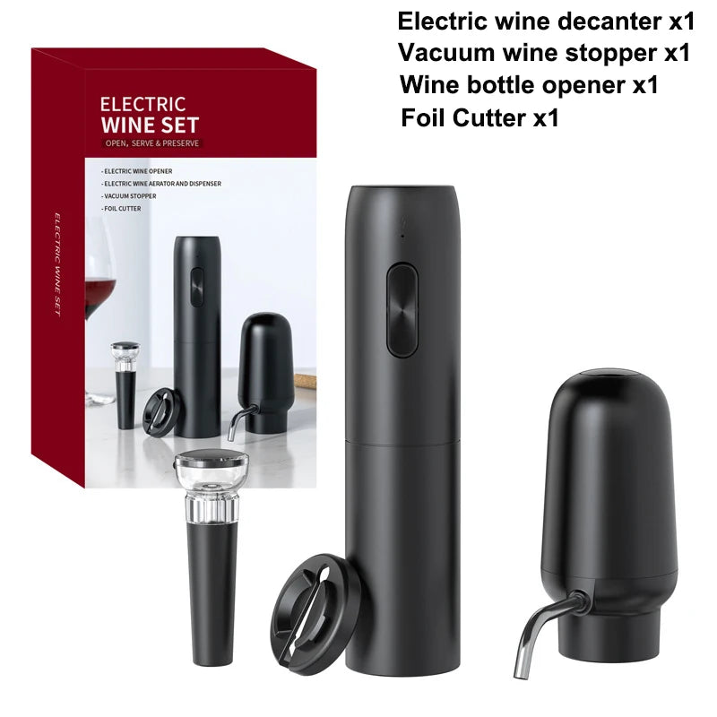 Intelligent Electric Wine Aerator 4-In-1 Wine Set Operated Automatic Corkscrew Foil Cutter And Vacuum Wine Stopper Bar Tools