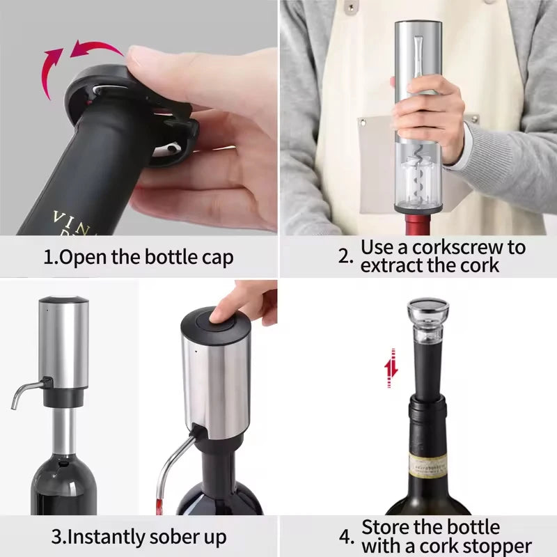 4-in-1 Lithium Rechargeable Electric Bottle Wine Opener Set, Wine Aerator Pourer,Foil cutter,Wine stopper
