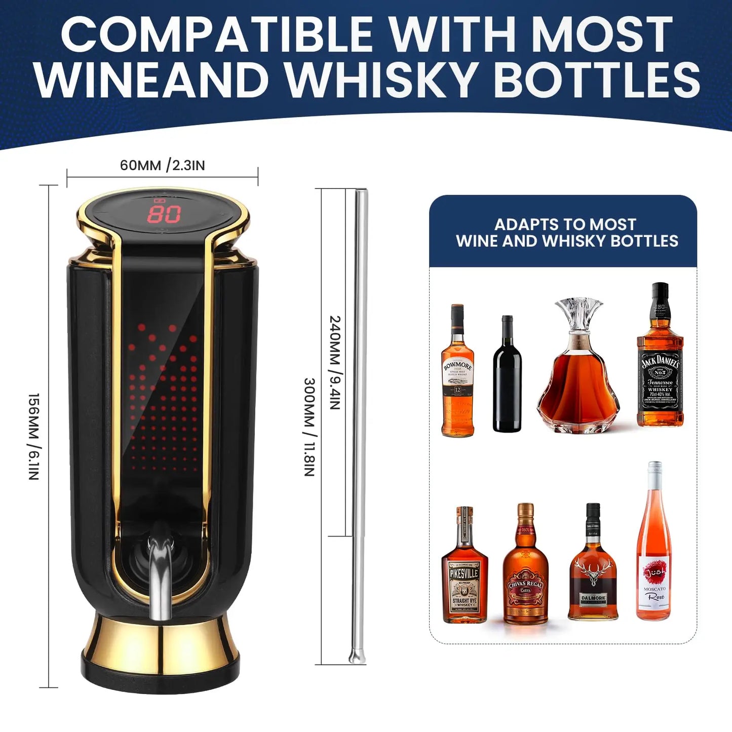 Luxurious 4-in-1 Electric Wine Aerator Decanter Dispenser & Vacuum Saver with LED Display Wine Pourer Gift for Women Wine Lover