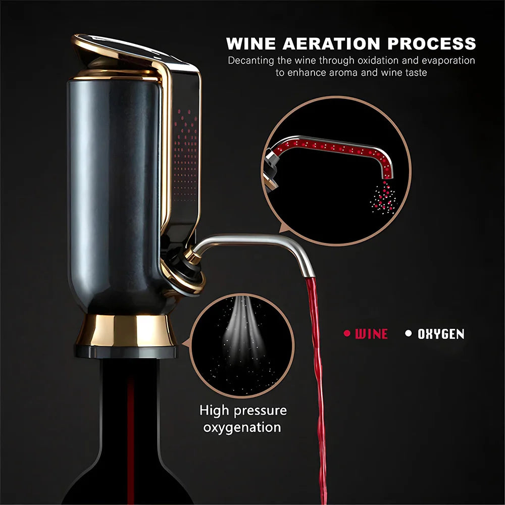 Luxurious 4-in-1 Electric Wine Aerator Decanter Dispenser & Vacuum Saver with LED Display Wine Pourer Gift for Women Wine Lover