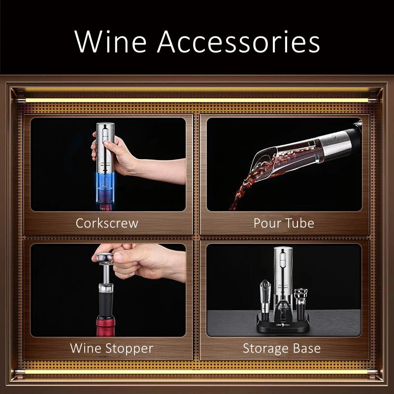 LFGB Certification Electric Red Wine Bottle Opener Set Luxury Corkscrew Pour Tube Stopper Well Packaged Neighbor Gift Box
