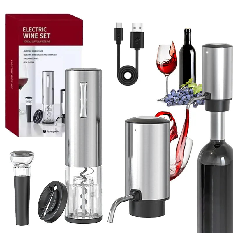 Rechargeable Electric Red Wine Openers Automatic Corkscrew Wine Openers Set Foil Cutter Wine Stopper Wine Pourer Christmas Gifts