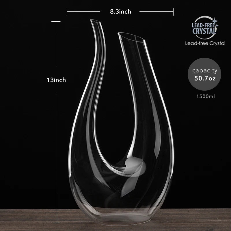 U-Shape Classic Red Wine Decanter – 1.5L Hand-Blown Crystal