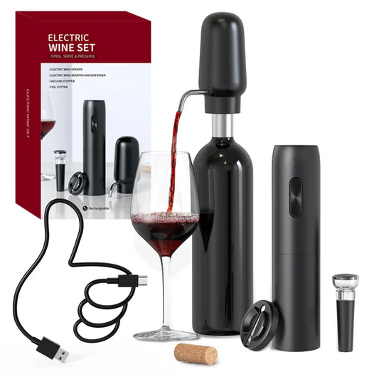 Intelligent Electric Wine Aerator 4-In-1 Wine Set Operated Automatic Corkscrew Foil Cutter And Vacuum Wine Stopper Bar Tools