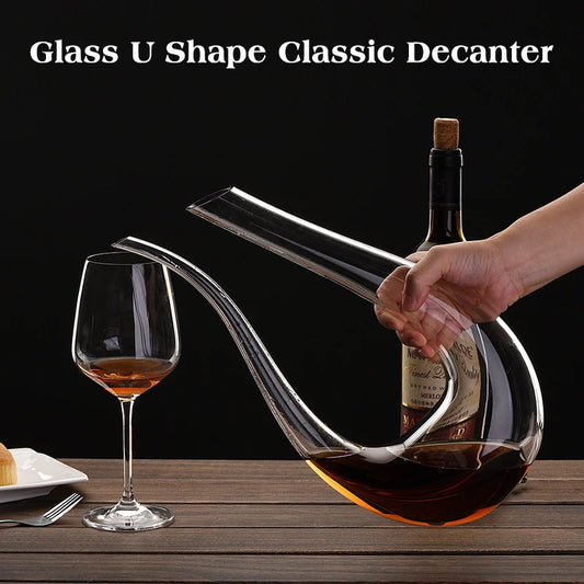 U-Shape Classic Red Wine Decanter – 1.5L Hand-Blown Crystal