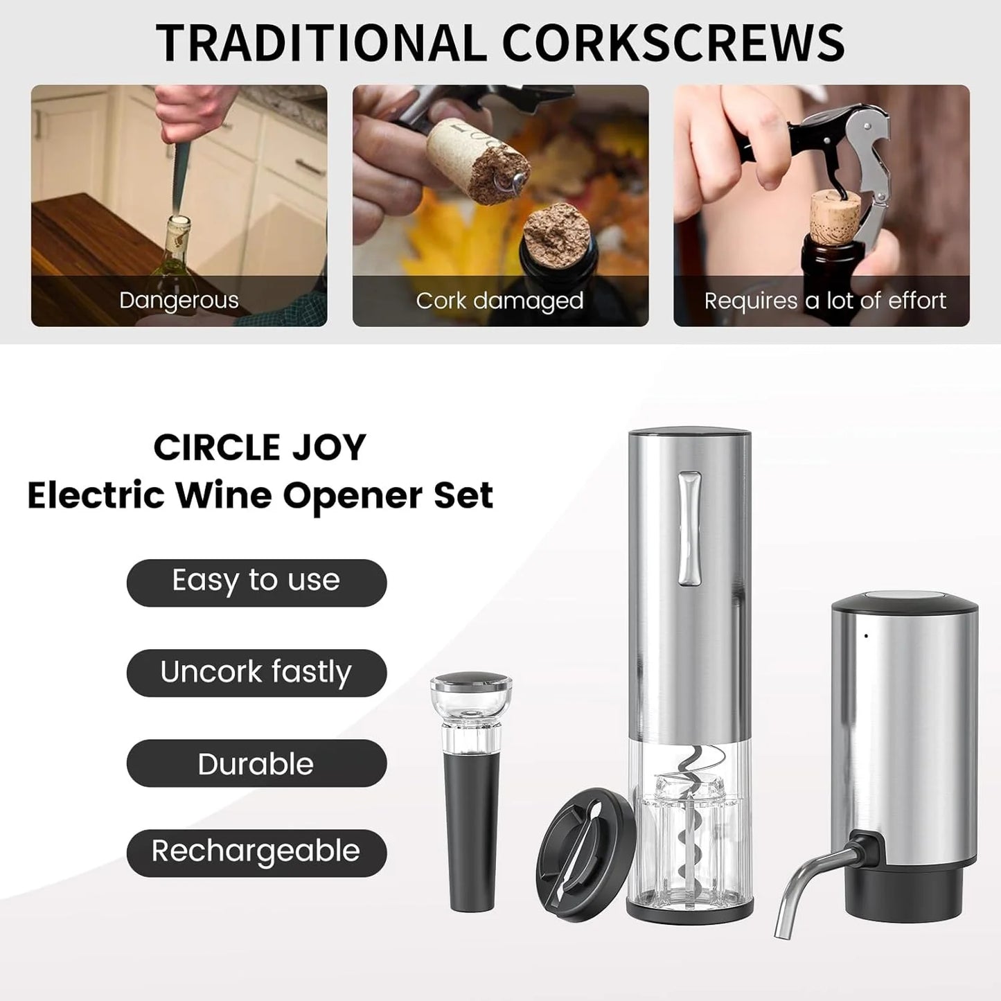 Rechargeable Electric Red Wine Openers Automatic Corkscrew Wine Openers Set Foil Cutter Wine Stopper Wine Pourer Christmas Gifts