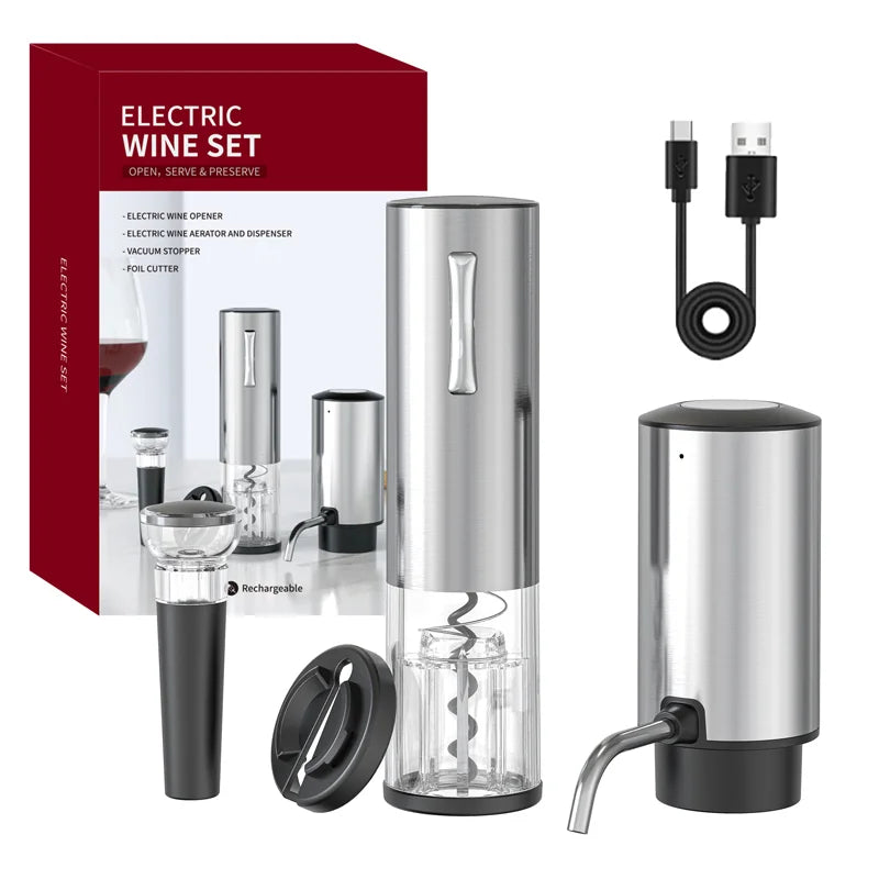 Rechargeable Electric Red Wine Openers Automatic Corkscrew Wine Openers Set Foil Cutter Wine Stopper Wine Pourer Christmas Gifts