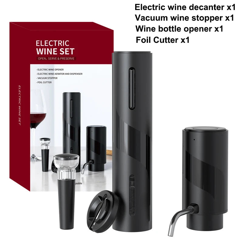 Intelligent Electric Wine Aerator 4-In-1 Wine Set Operated Automatic Corkscrew Foil Cutter And Vacuum Wine Stopper Bar Tools