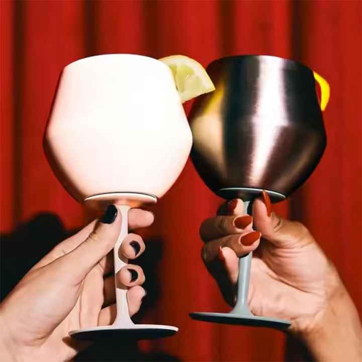 2 Pcs Black Detachable Stainless Steel Wine Glass - 14oz (420ml) Portable Stemmed Goblet for Outdoors & Travel